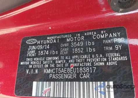 2014 Hyundai Accent Gs из США, поврежденный, VIN KMHCT5AE8EU183817